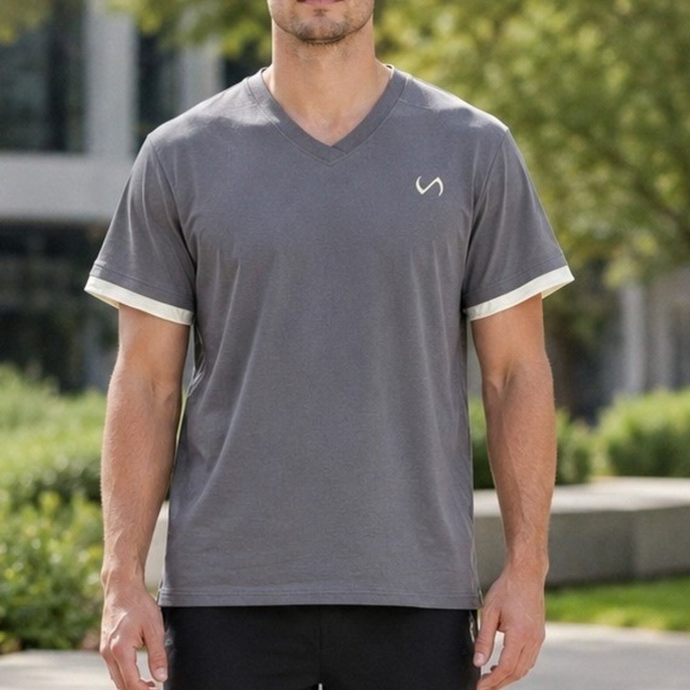 TLF Vital Flex-Tech V-Neck Mens Workout Shirt Turbulence Gray Medium NWT